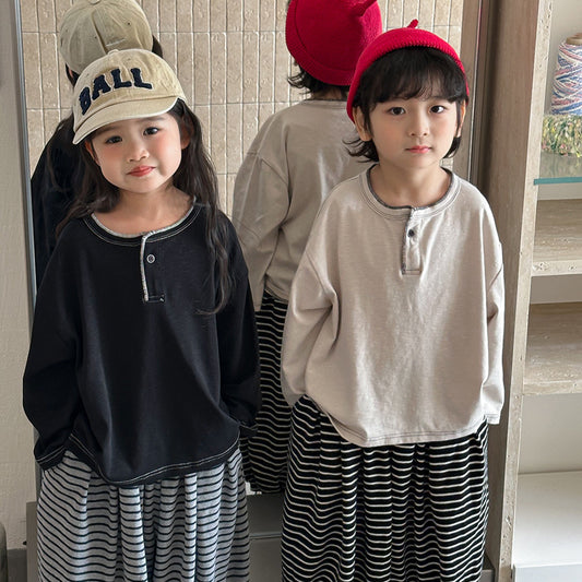 ヘンリーネック天竺棉Tシャツ