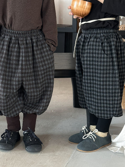 チェック柄アンクルリブパンツ