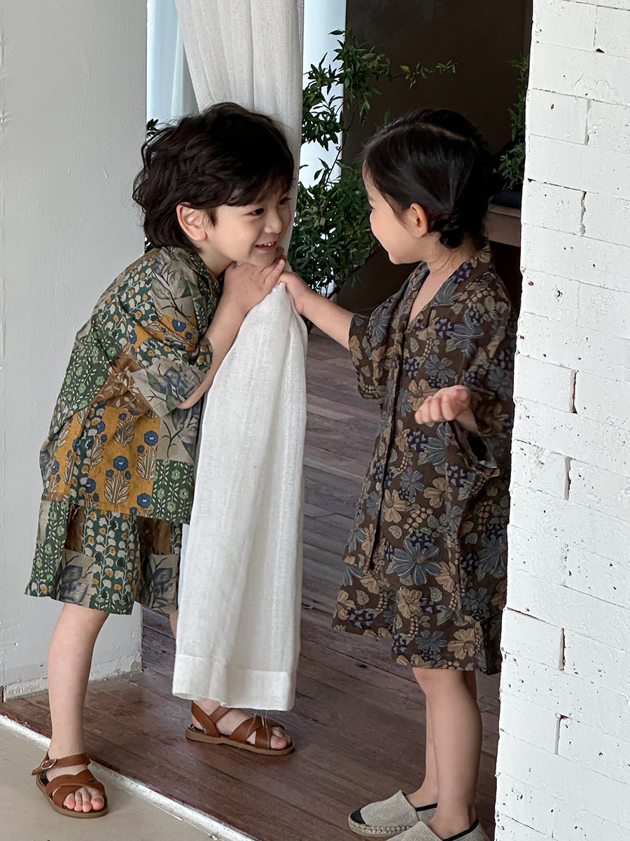 花総柄シャツとショートパンツ2点セット