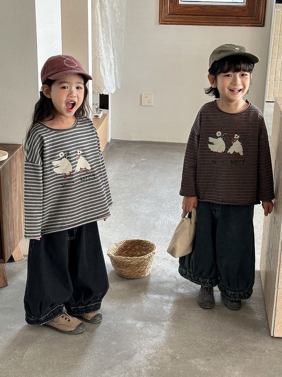 ガチョウプリントボーダーTシャツ