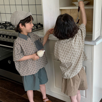 ダイヤモンド柄半袖×ハーフパンツセット