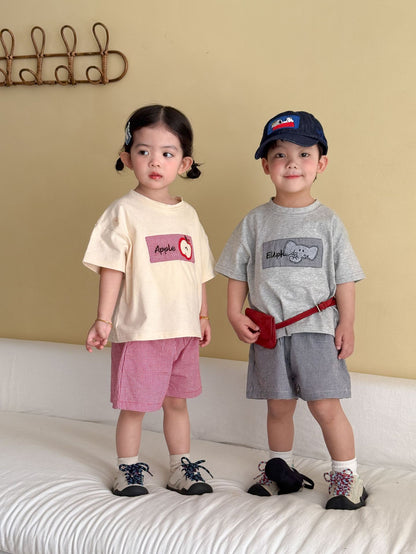 細チェック半袖Tシャツ＆ショートパンツセット