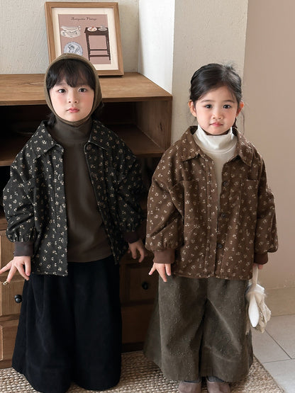 Small floral print fleece-lined shirt jacket