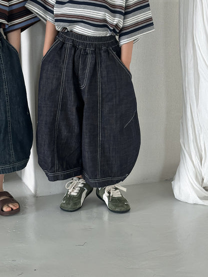 薄手ワイド七分デニムパンツ