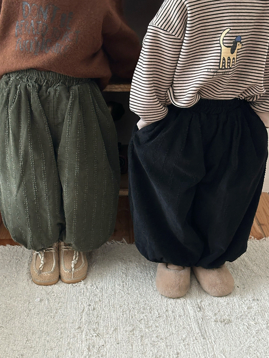 コーデュロイ裏ボアストライプパンツ