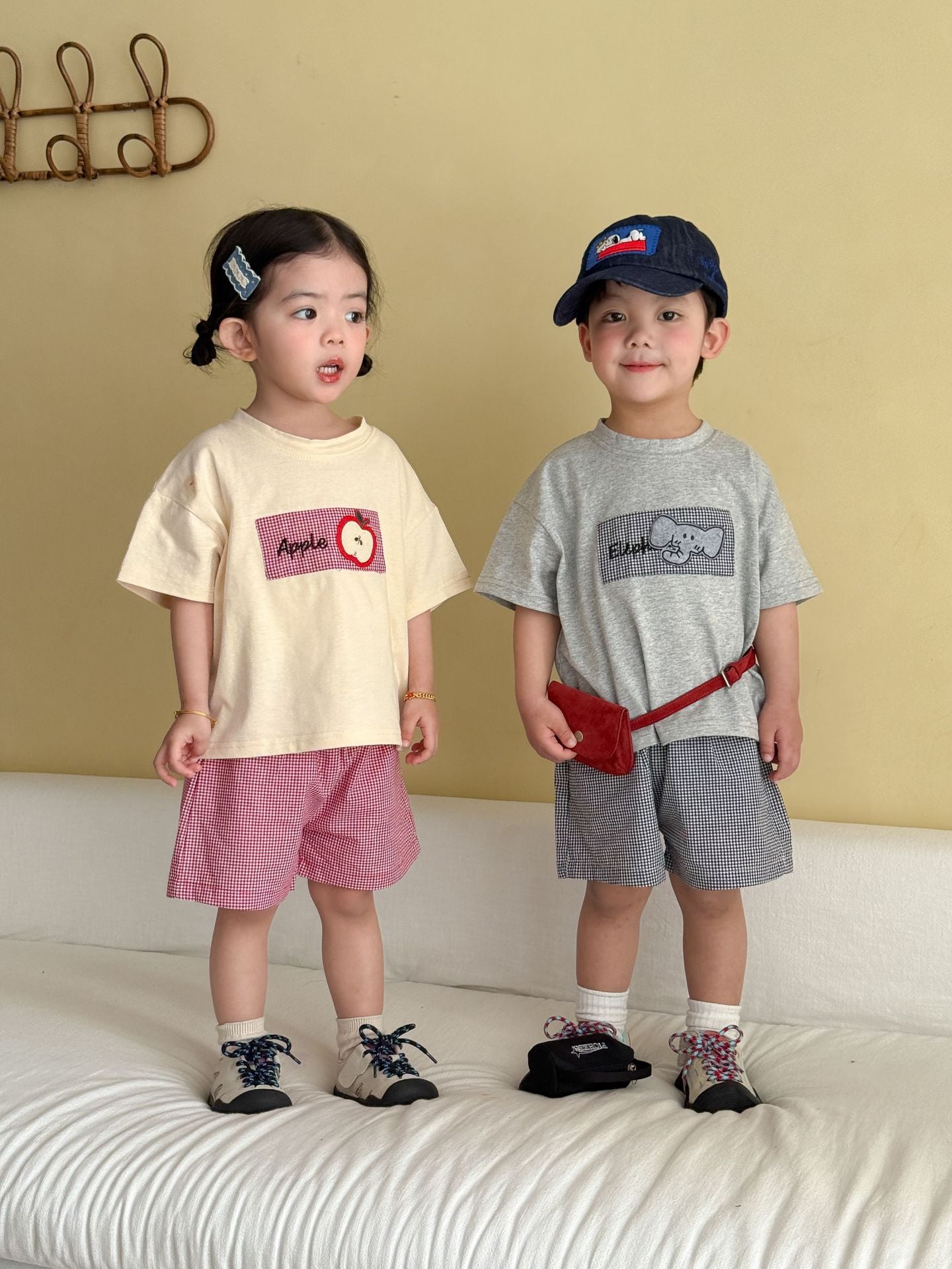 細チェック半袖Tシャツ＆ショートパンツセット