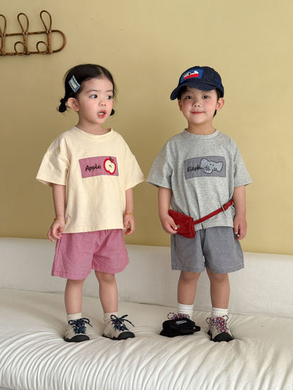細チェック半袖Tシャツ＆ショートパンツセット