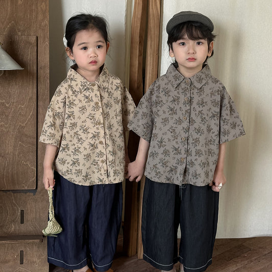 植物柄半袖シャツ