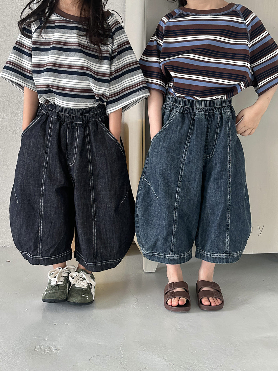 薄手ワイド七分デニムパンツ