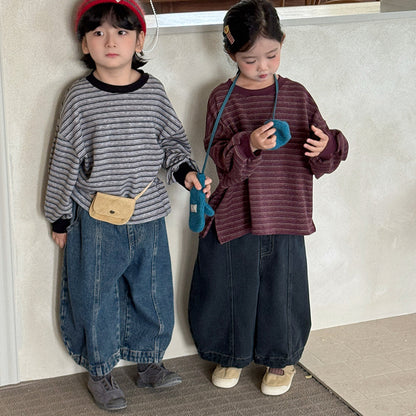 センターラインデニムロングパンツ