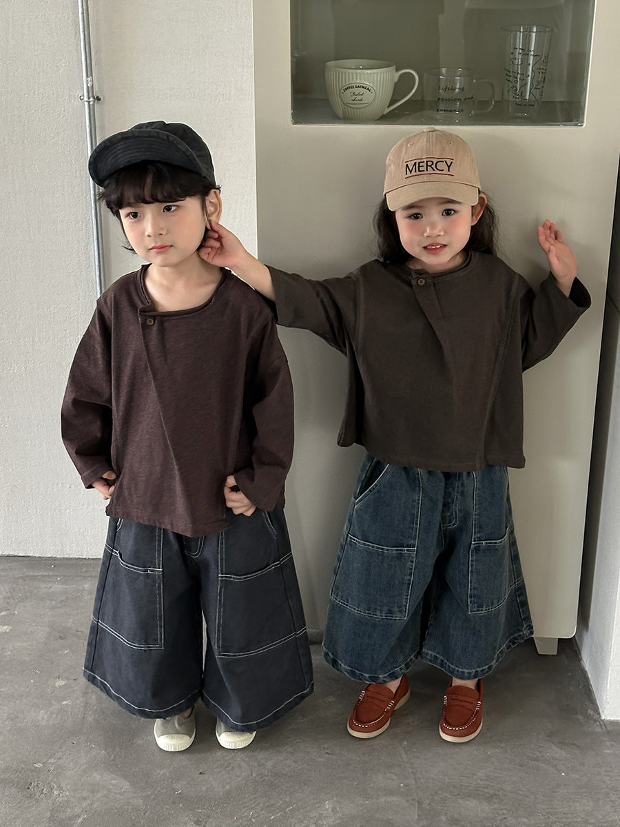 斜めボタンTシャツ綿100%