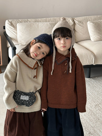 Diagonal front opening polo knit