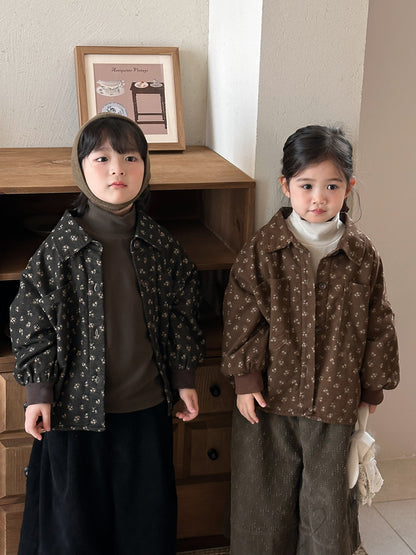 Small floral print fleece-lined shirt jacket