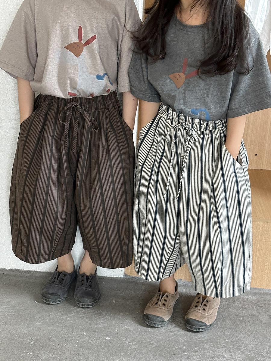 ストライプ七分ワイドパンツ