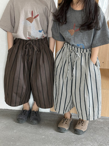 ストライプ七分ワイドパンツ