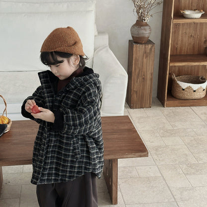 チェック厚手ロング丈コート