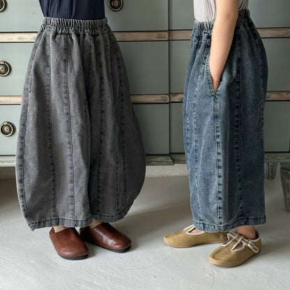 薄手デニムカーブドワイドパンツ