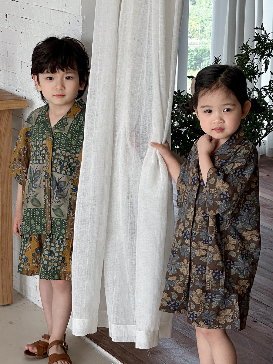 花総柄シャツとショートパンツ2点セット