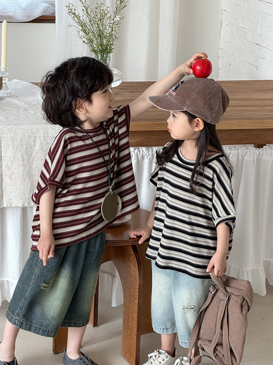 ボーダードロップショルダーTシャツ