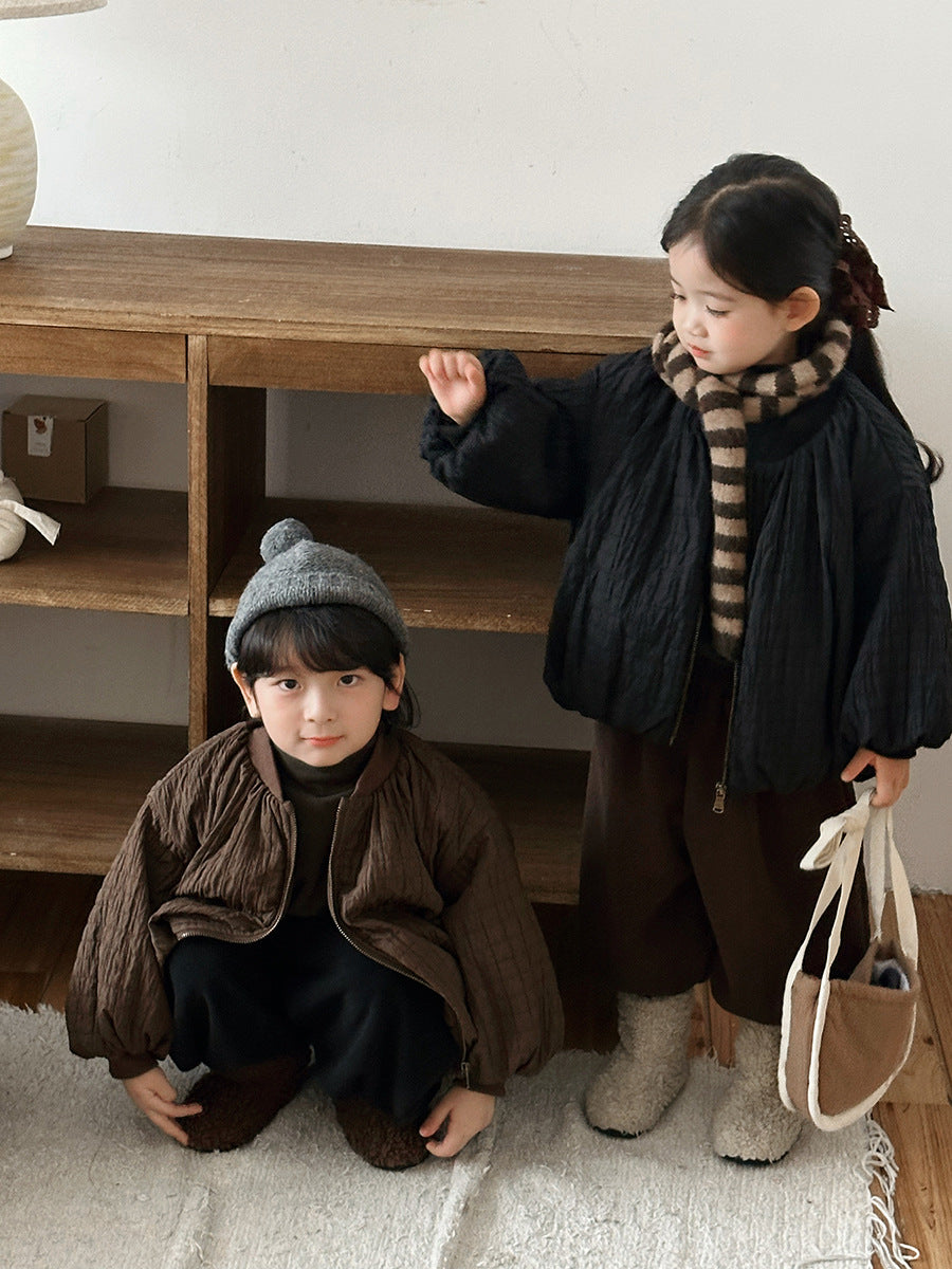 凹凸生地チェック柄中棉コート