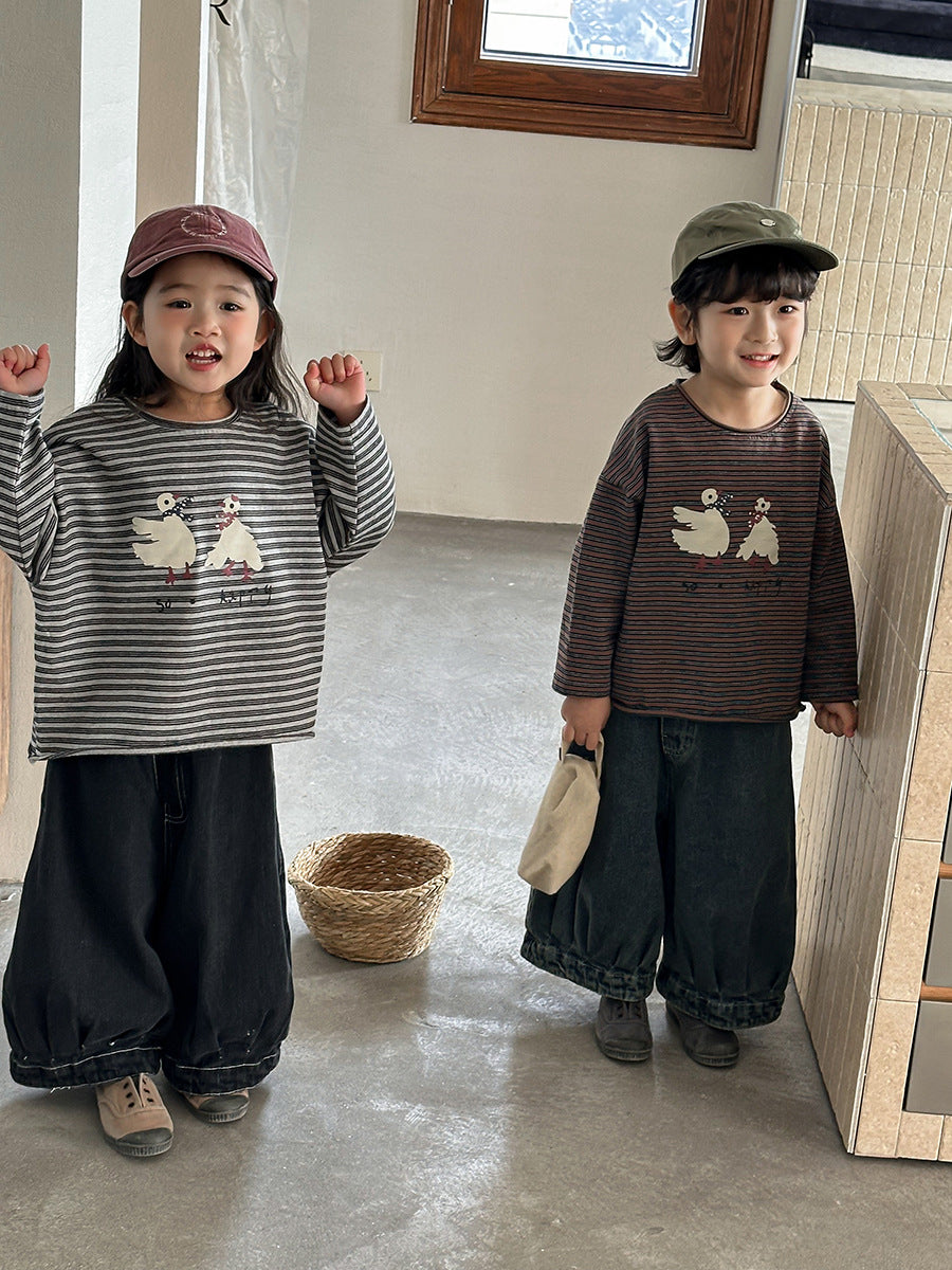 ガチョウプリントボーダーTシャツ