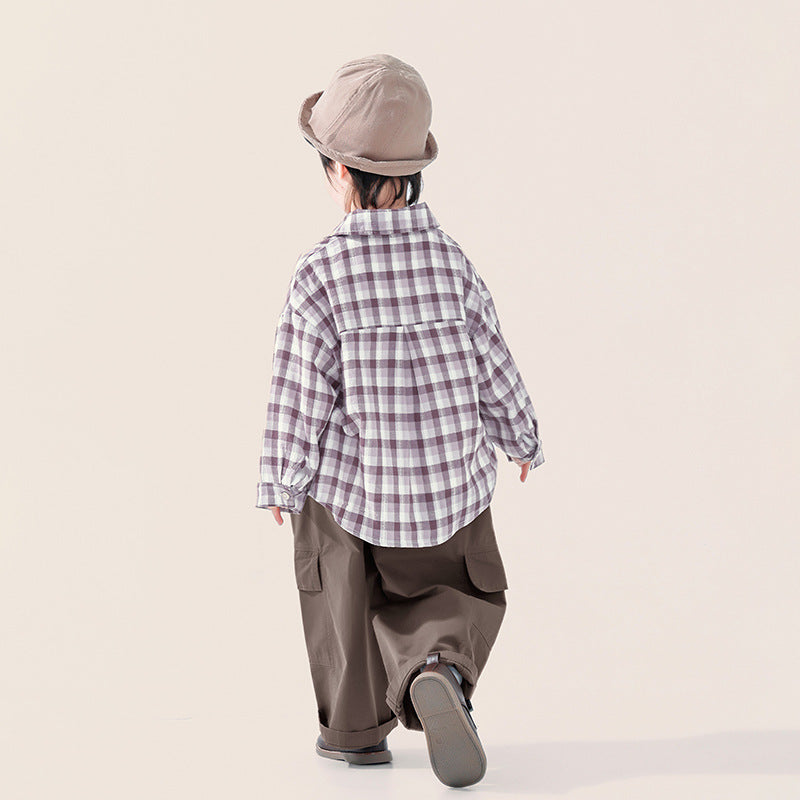 繊細凹凸縞模様チェックシャツ