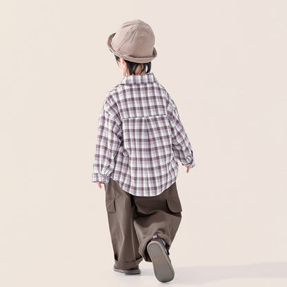 繊細凹凸縞模様チェックシャツ