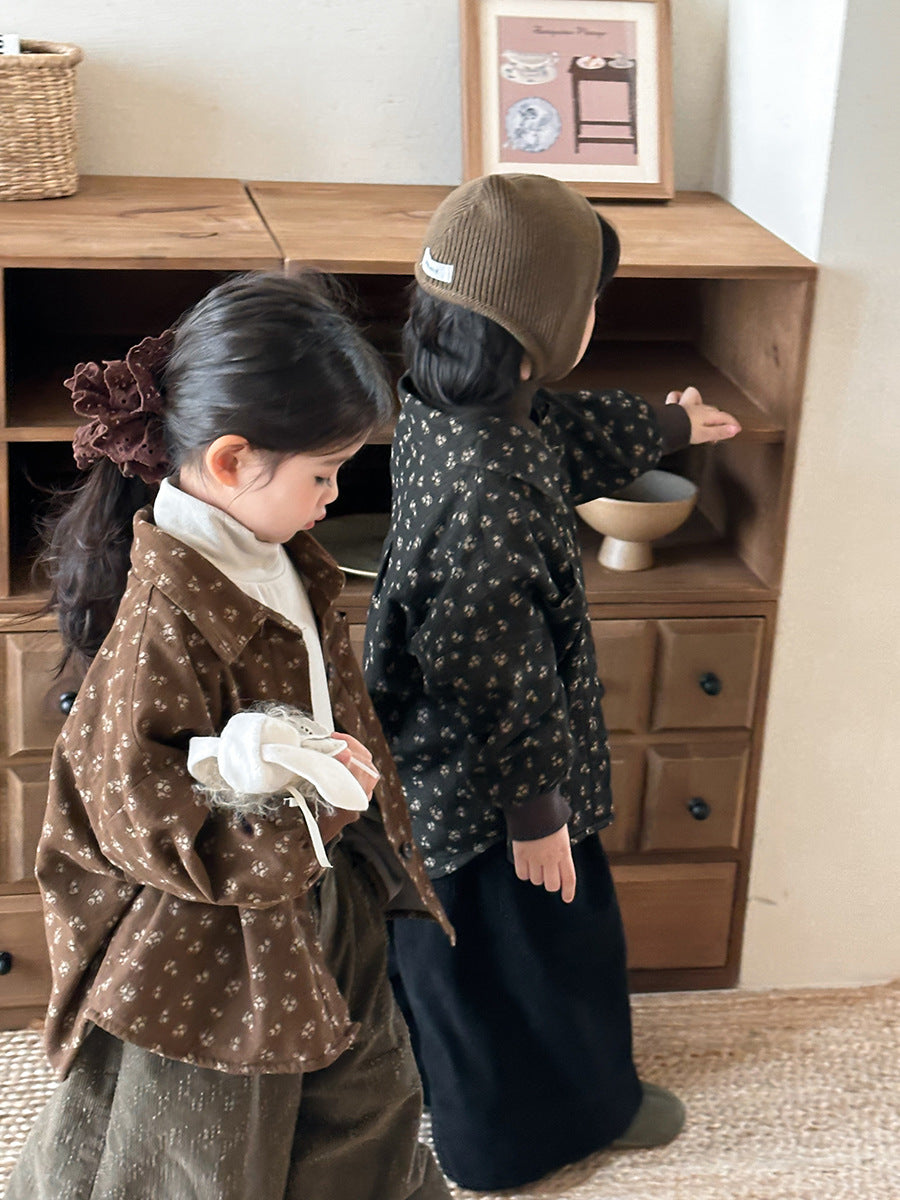 Small floral print fleece-lined shirt jacket