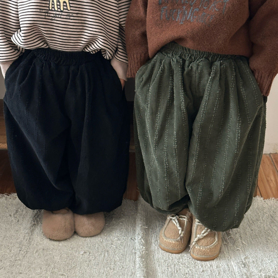 コーデュロイ裏ボアストライプパンツ