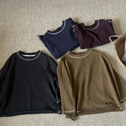 ダメージ加工ステッチデザインロングT