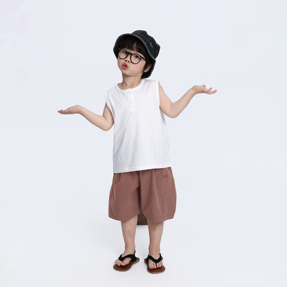 2つボタン純綿タンクトップ