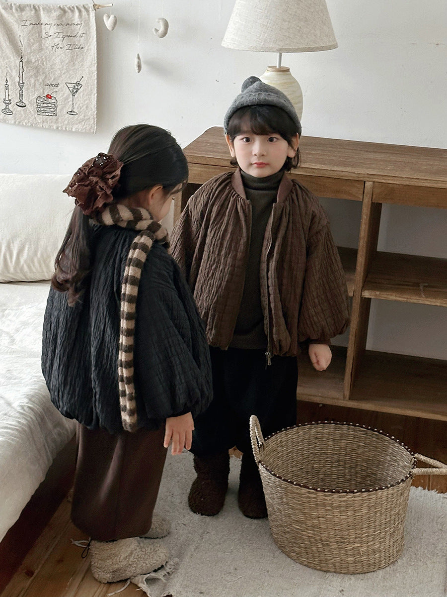 凹凸生地チェック柄中棉コート