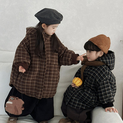 チェック厚手ロング丈コート