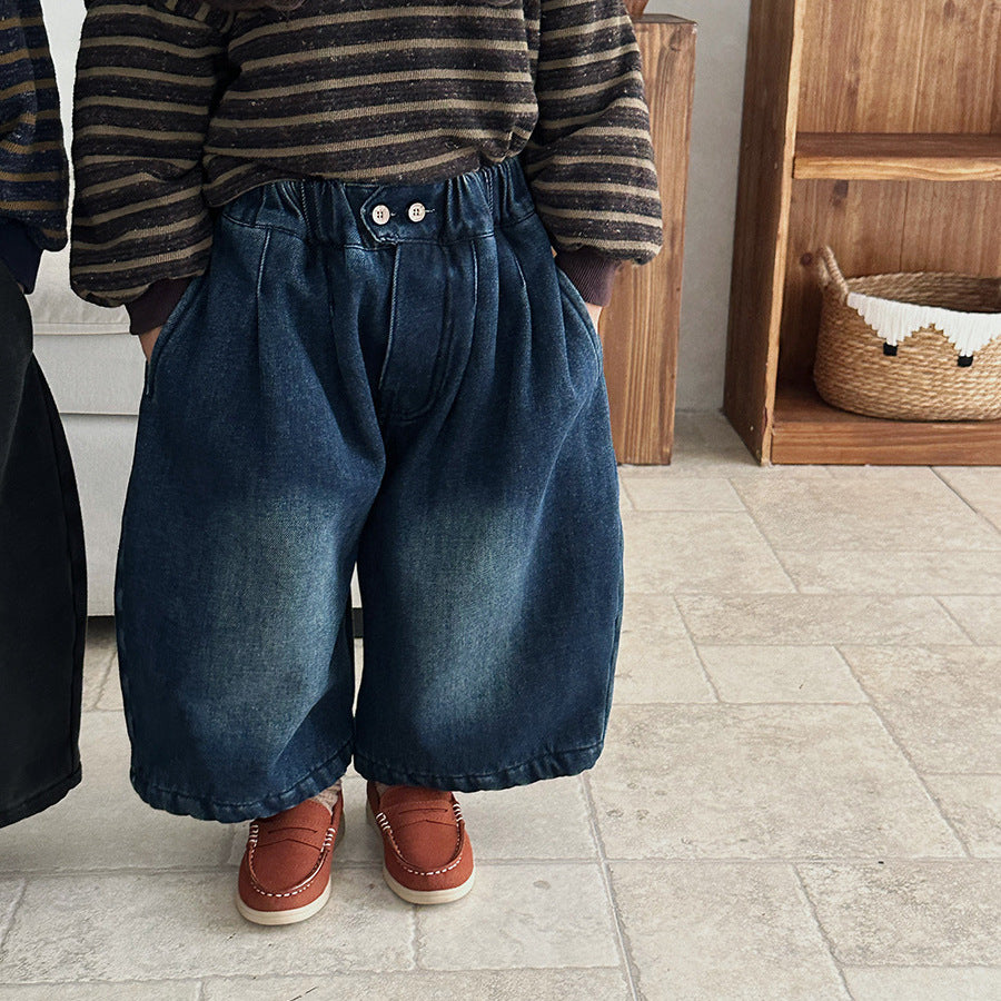 裏ボアヴィンテージデニムワイドパンツ