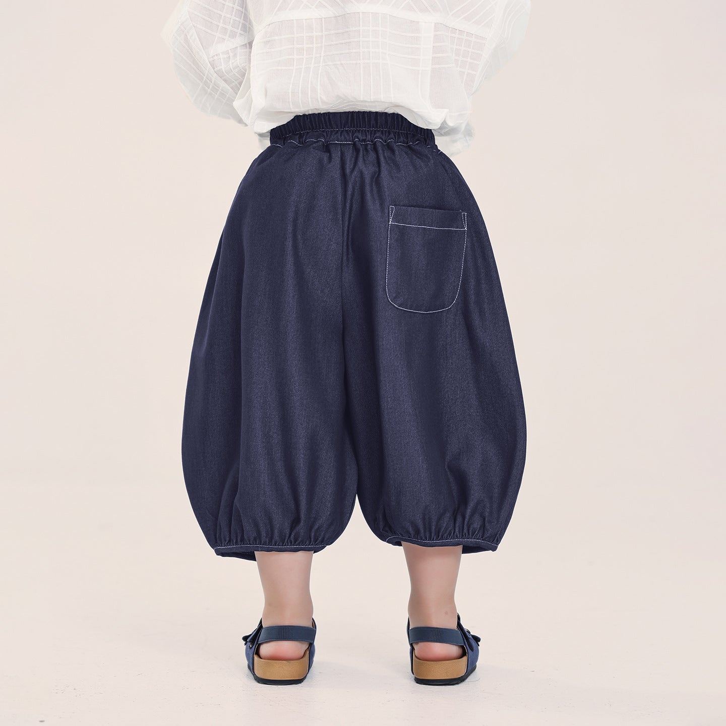 デニム風バルーン七分丈パンツ