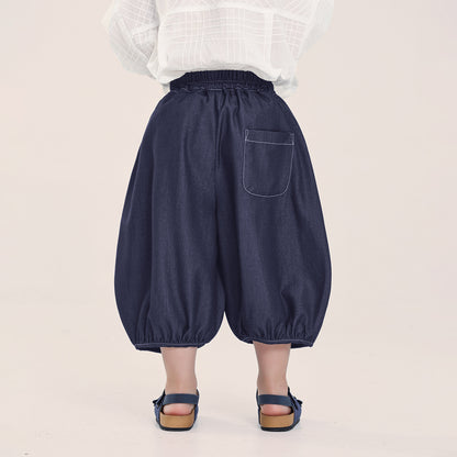 デニム風バルーン七分丈パンツ