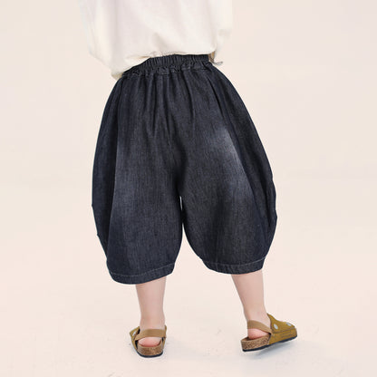 薄手デニムバルーン七分丈パンツ