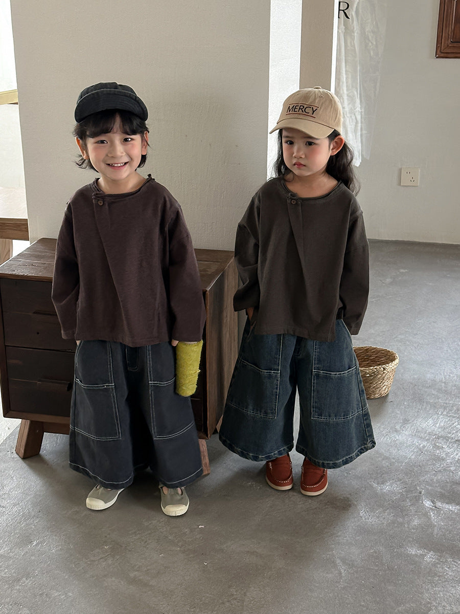 斜めボタンTシャツ綿100%