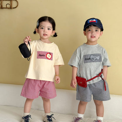 細チェック半袖Tシャツ＆ショートパンツセット