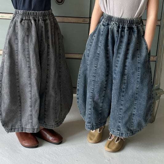 薄手デニムカーブドワイドパンツ