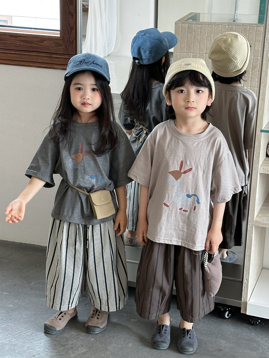 ストライプ七分ワイドパンツ