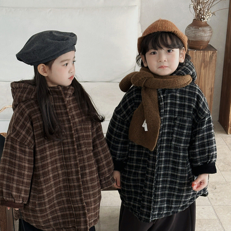 チェック厚手ロング丈コート