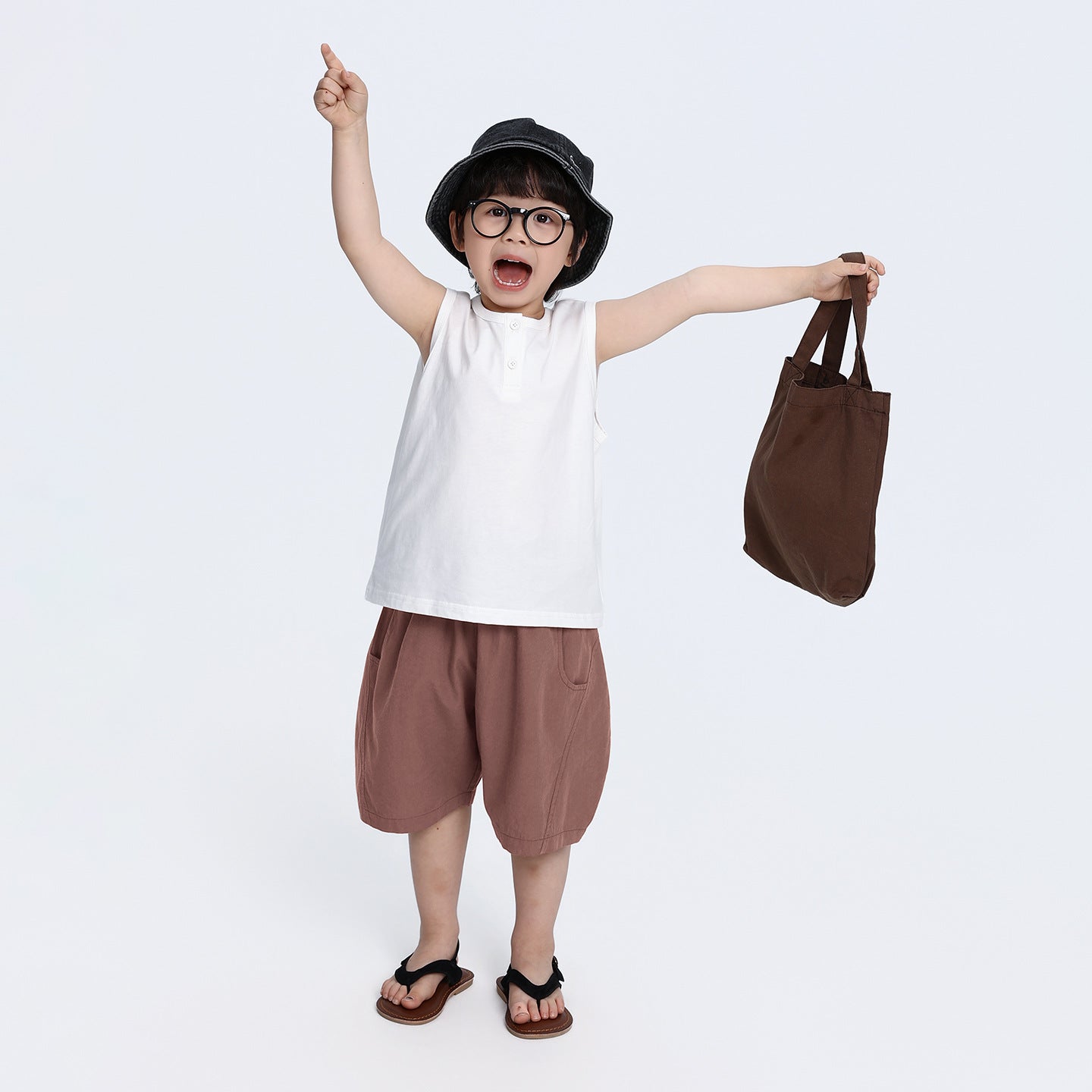 2つボタン純綿タンクトップ