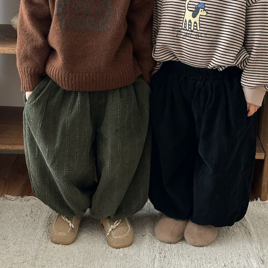 コーデュロイ裏ボアストライプパンツ