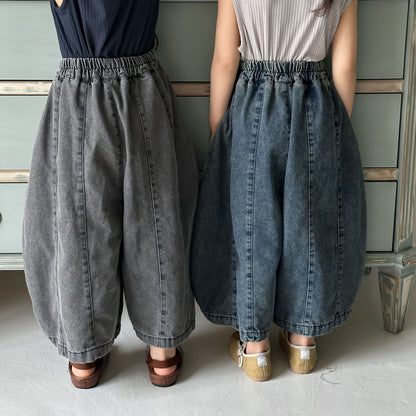 薄手デニムカーブドワイドパンツ