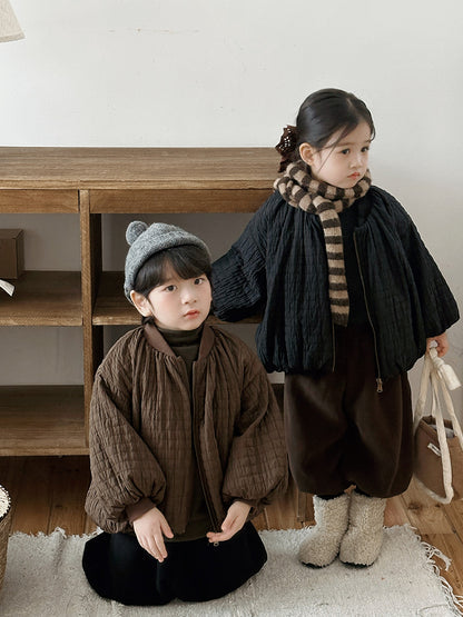 凹凸生地チェック柄中棉コート