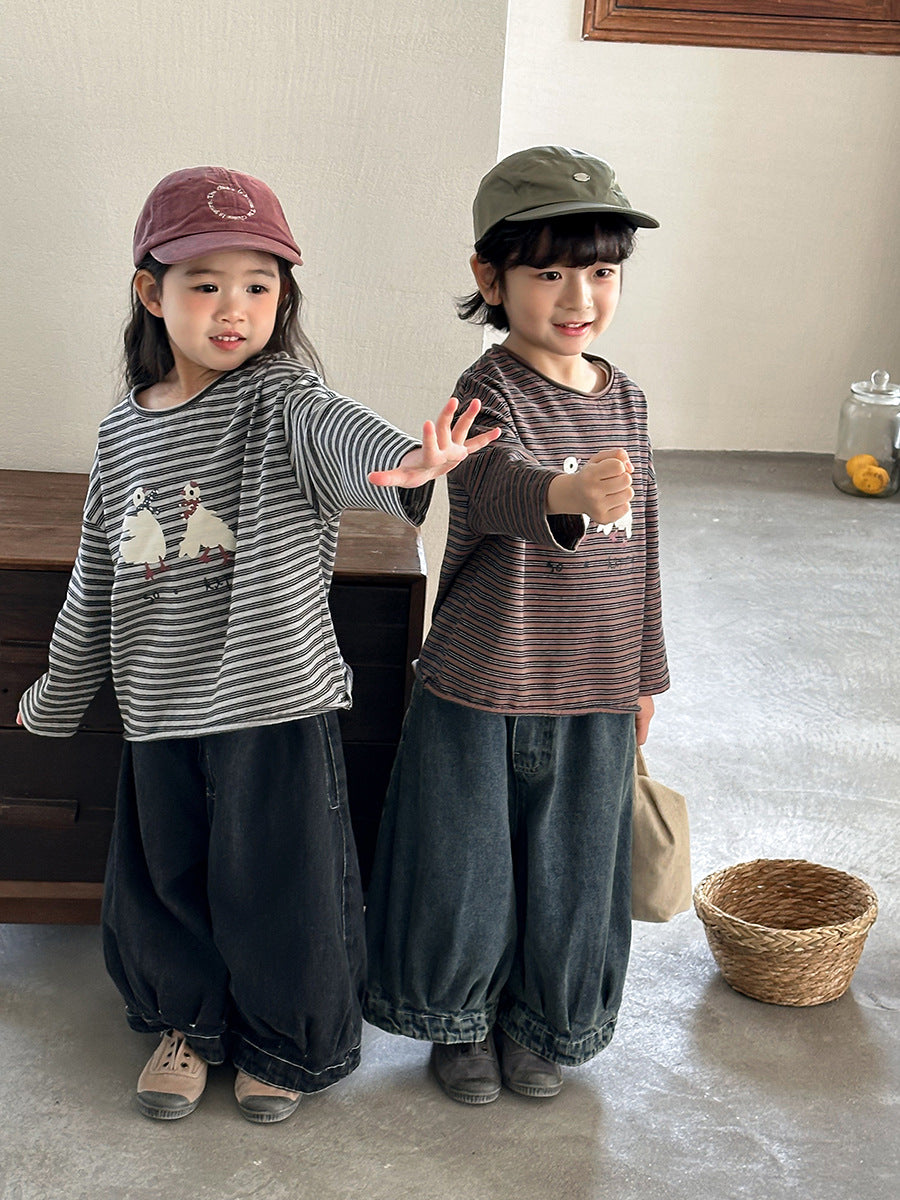 ガチョウプリントボーダーTシャツ