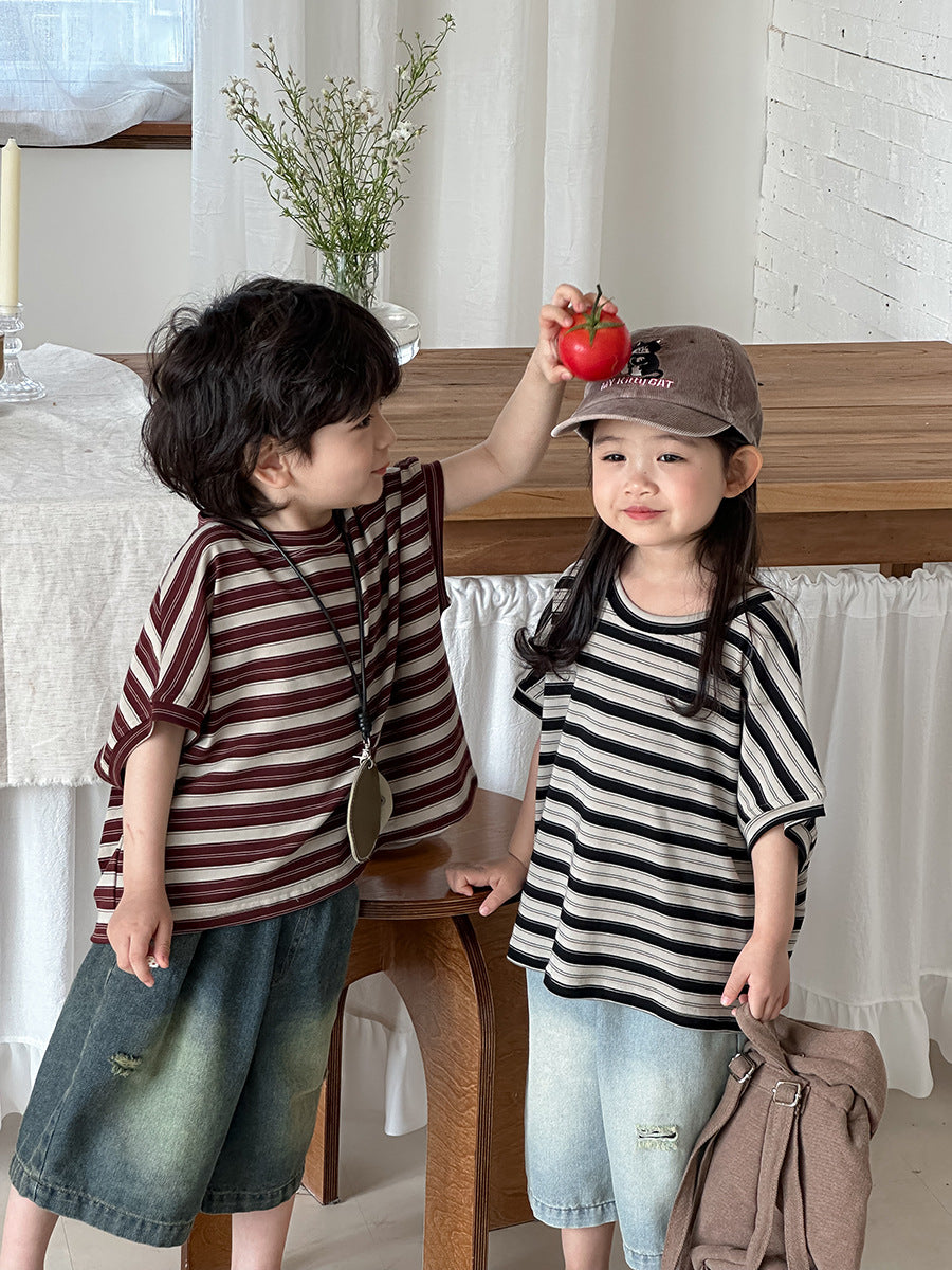 ボーダードロップショルダーTシャツ