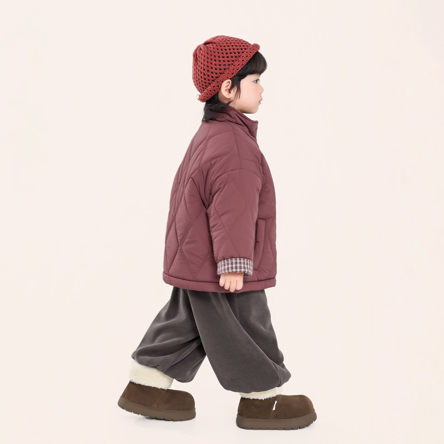 二重キルティング中綿コート