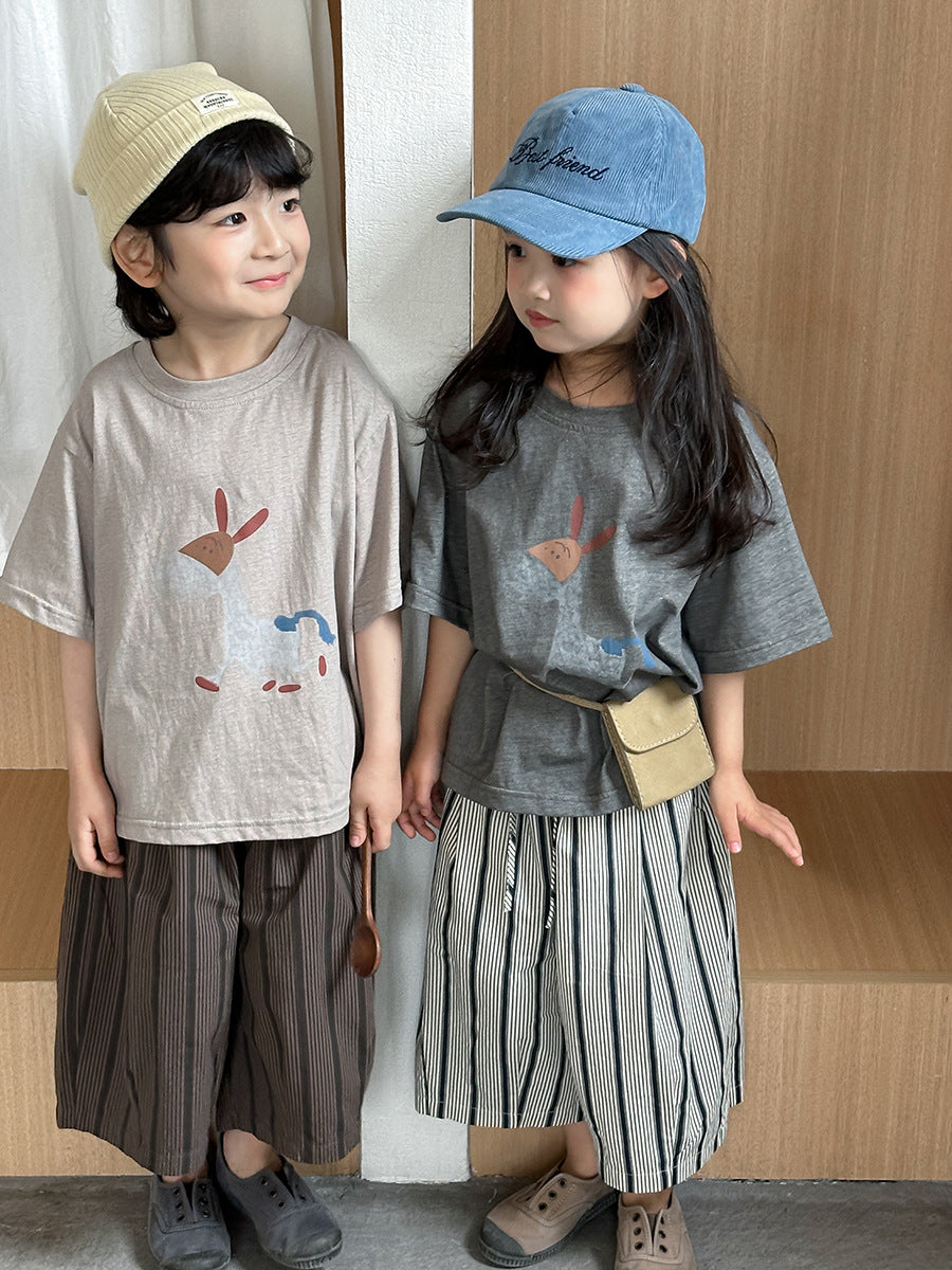 ストライプ七分ワイドパンツ